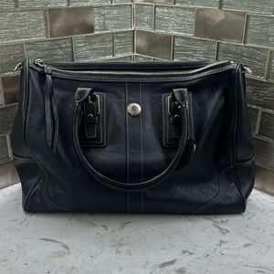 Coach Black Leather Satchel Bag with Silver Details